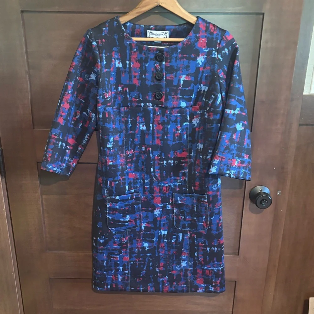 Blue and Red Long Sleeve Dress